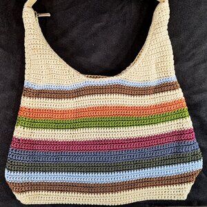 CATO Crochet Purse Multi Color Stripe Shoulder Bag Beach Boho